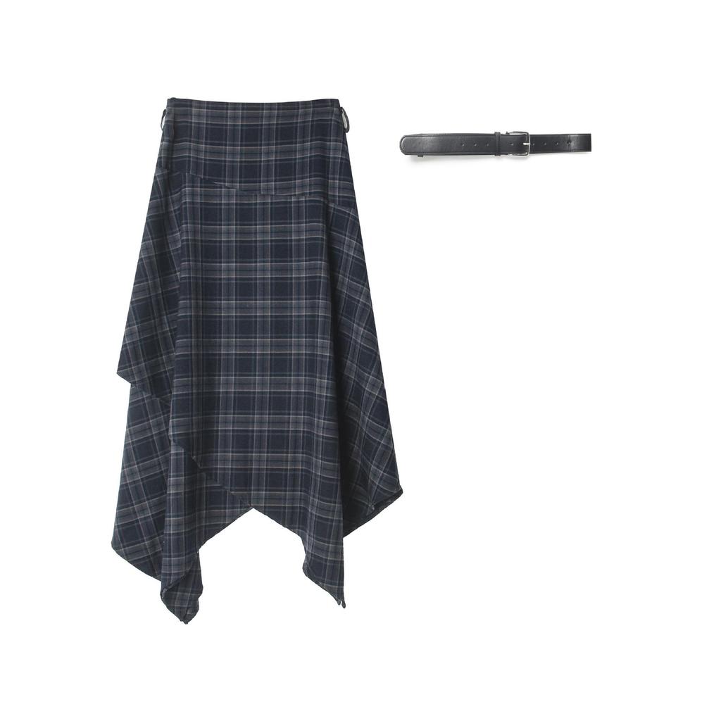Ge Ming Women's Retro High-Waist Irregular Plaid Mid-Length Skirt for Spring, W442C