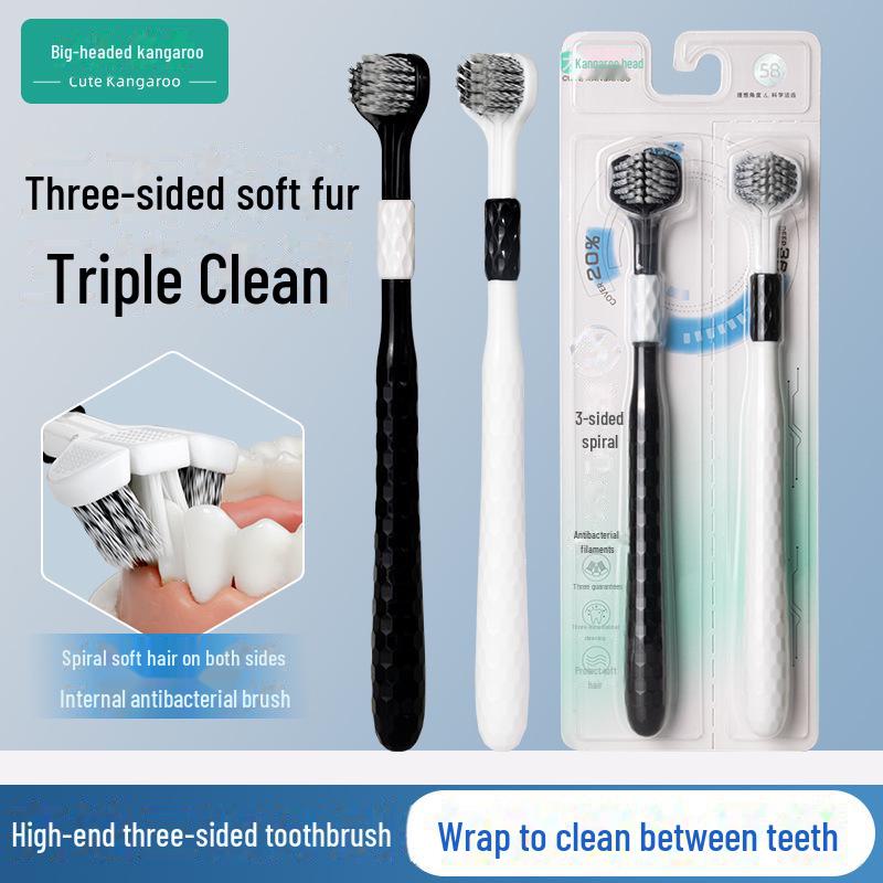 Advanced Antibacterial Spiral Adult Toothbrush with Soft Bristles and Triple Heads