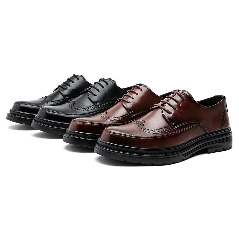 2024 новые кожаные туфли дышащие модные молодежные британские туфли с круглым носком в деловом стиле мужские кожаные туфли 97335-R