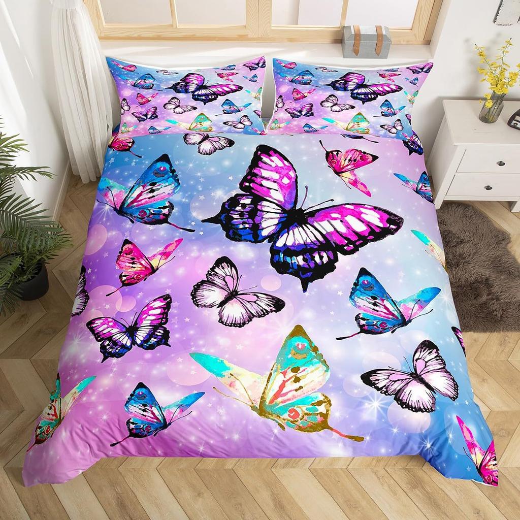 Set de așternuturi 2/3 bucăți cu Imprimeu Digital, Husă de Plapumă Confortabilă pentru Decorarea Camerei de Dormit de Acasă, 1 Husă de Plapumă și 2 Fețe de Pernă cu Fermoare