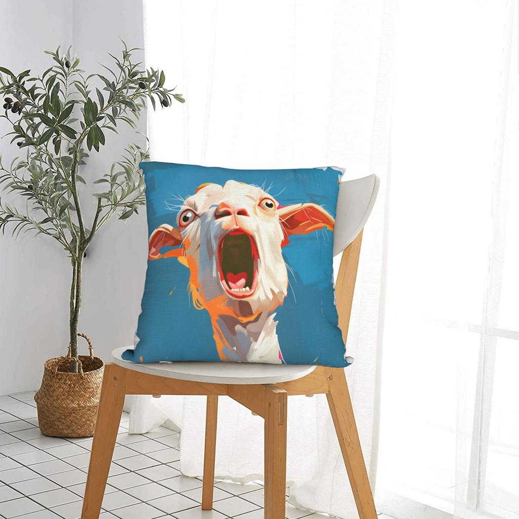 Screaming Goat Funny Meme Pillowcases Retro Trendy Pillow Case For Living Room Sofa Comfy Pillow Cover
