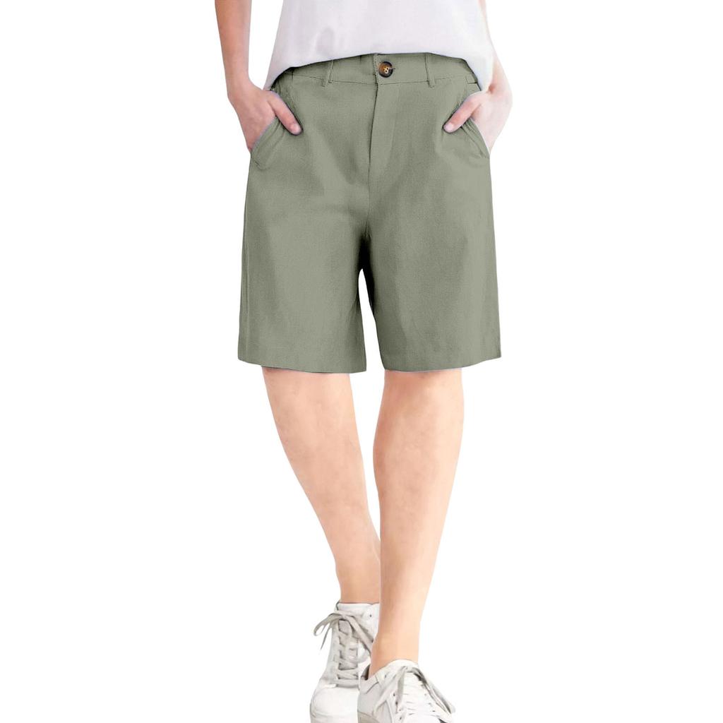 Женские шорты из мягкого хлопкового льна с карманами, застежкой на мягкие пуговицы, без молнии, облегающие шорты