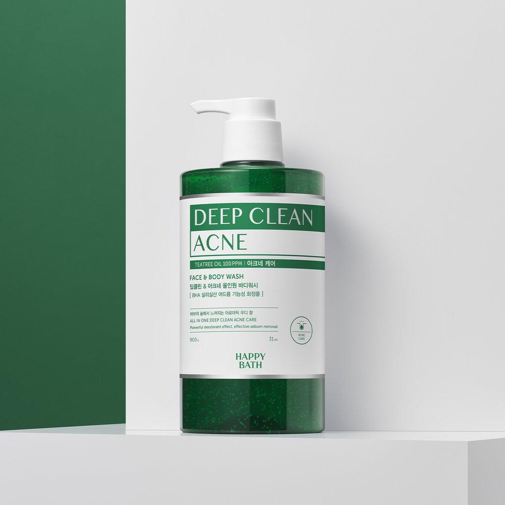 HAPPY BATH Гель для душа для тела Deep Clean с чайным деревом для ухода за кожей, склонной к акне, 900 г