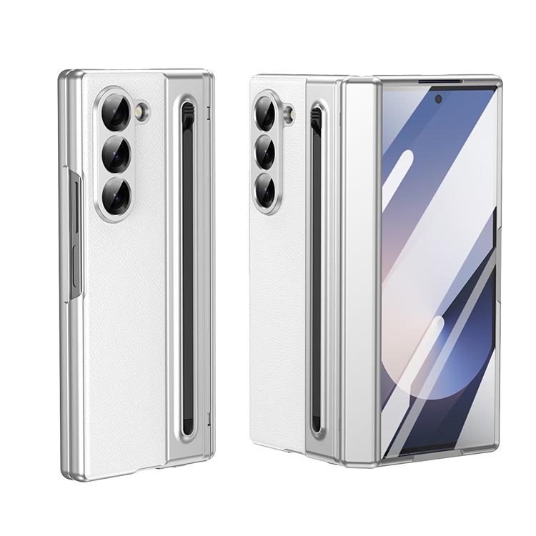 Business Electroplated PU Leather Phone Case for Samsung Z Fold 3 4 5 6 7 With Stylus Built in HD Screen Protector Hard Cover
