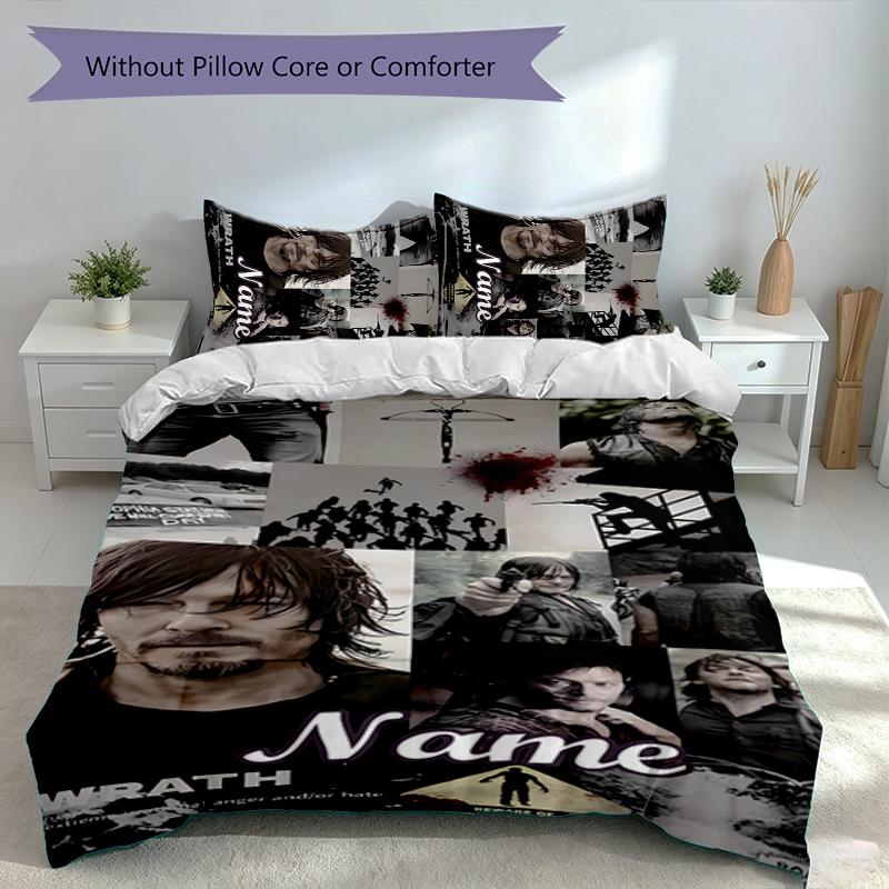 3pcs Custom Name The Walking Dead Bedding Set,Includes 1 Duvet Cover and 2 Pillowcases,All-season Bedroom Decor
