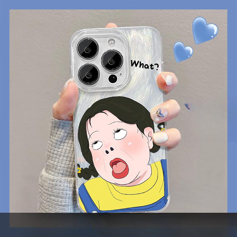 Applicable To Apple 15pm Mobile Phone Case Iphone14 Funny Girl Stand 13 Feather Yarn 12 Cute Cartoon 11 Soft Edges