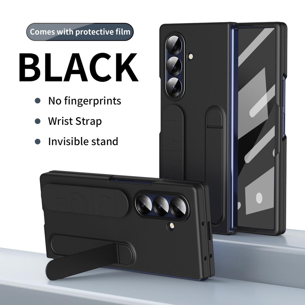 Чехол-браслет с ощущением кожи для Samsung Z Fold 8 7 6 5 4 3 Невидимая подставка со стеклянным защитным экраном Ударопрочный чехол
