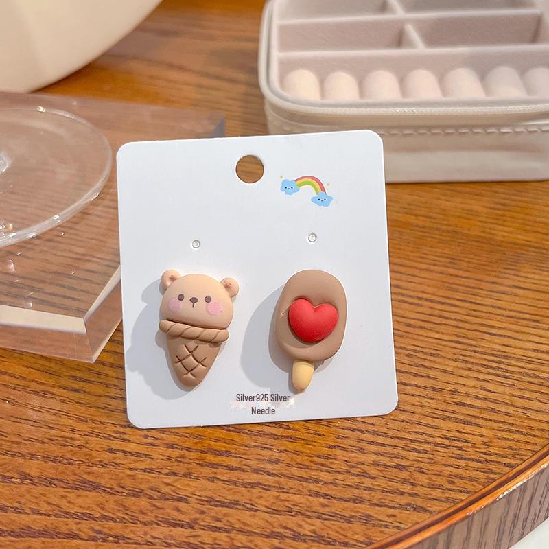 Японские серьги в виде кролика, медведя и клубники в пастельных тонах с серебряными штифтами