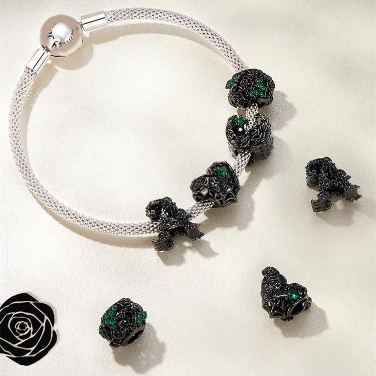 WOSTU 925 Sterling Silver Moonlight Rose & Skull Heart-shaped Rose & Letter A Charms Beads for Women DIY Original Bracelet Necklace Fashion Jewelry