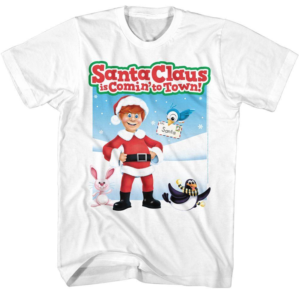 Santa Claus Is Comin' To Town Santa Characters White T-Shirt Mens Womens Tees Top