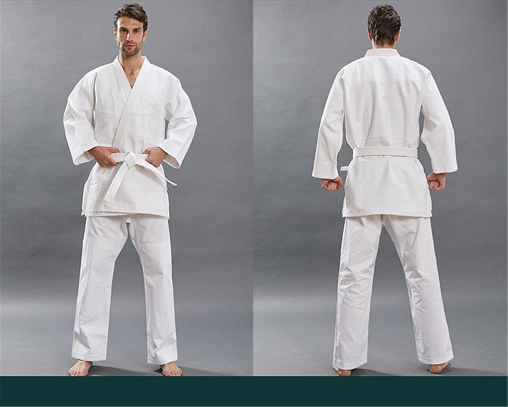 judo uniform karate uniform belt included 100% cotton practice school martial arts loose sportswear set plain top pants belt school physical