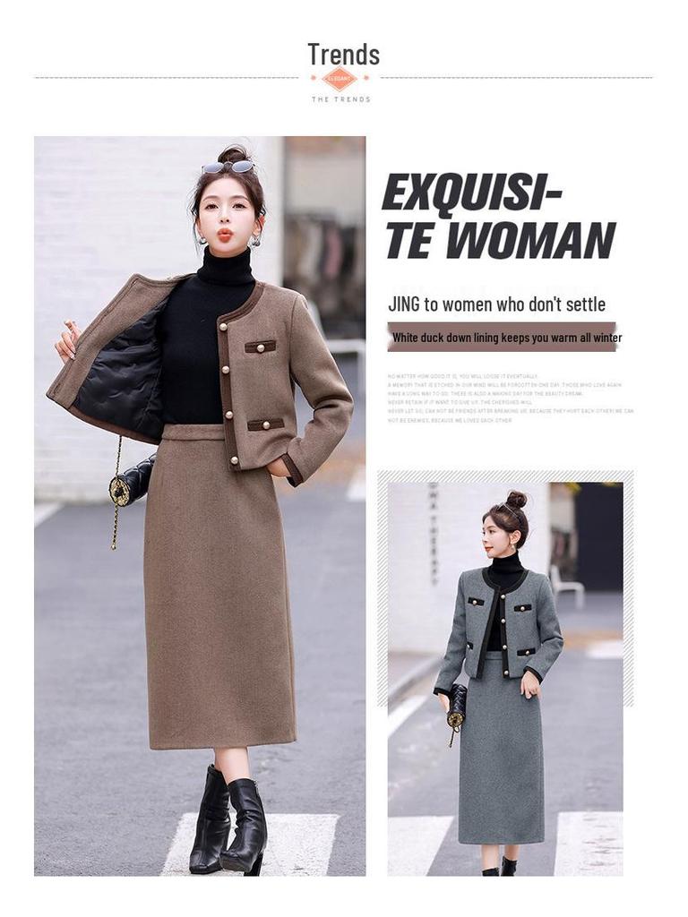 Женский высококлассный модный шерстяной короткий жакет и юбка миди на осень/зиму 2025