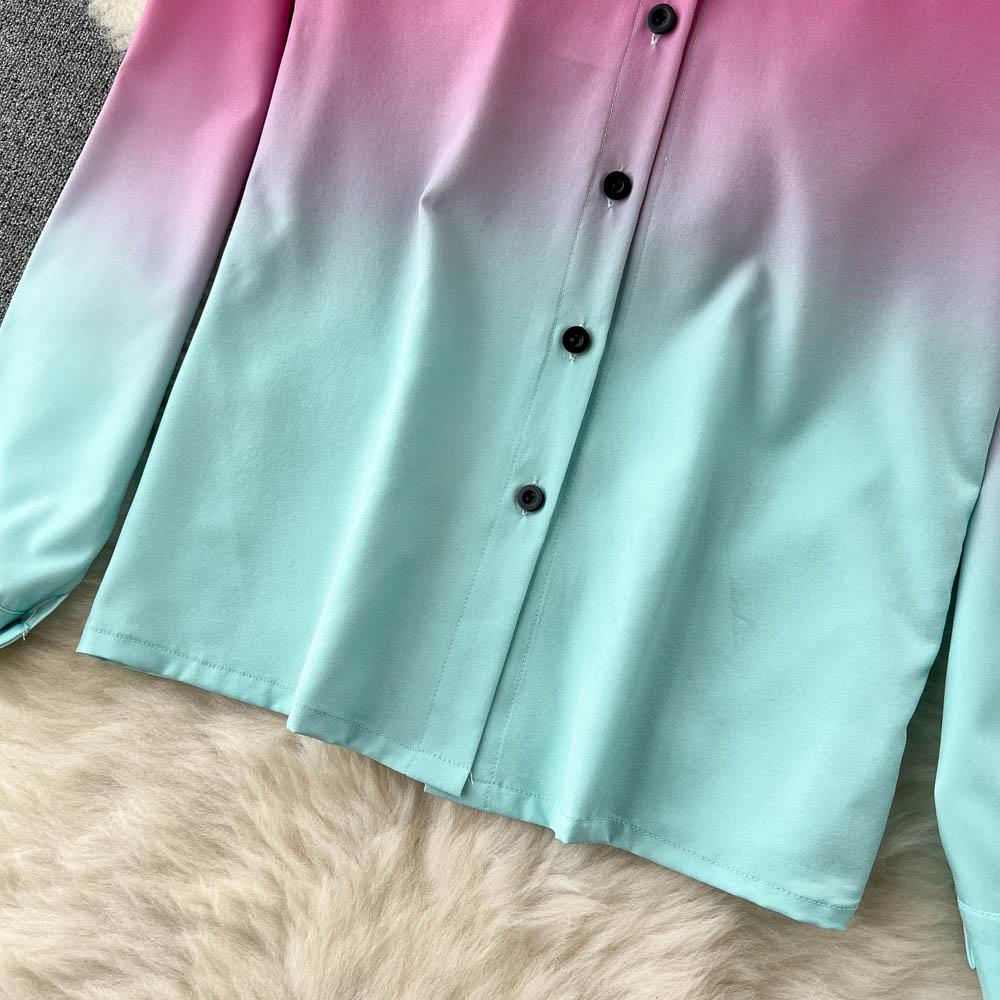 RUGOD Европейская и американская мода подходит женским градиентным рубашкам с длинными рукавами, женским повседневным прямым широким брюкам