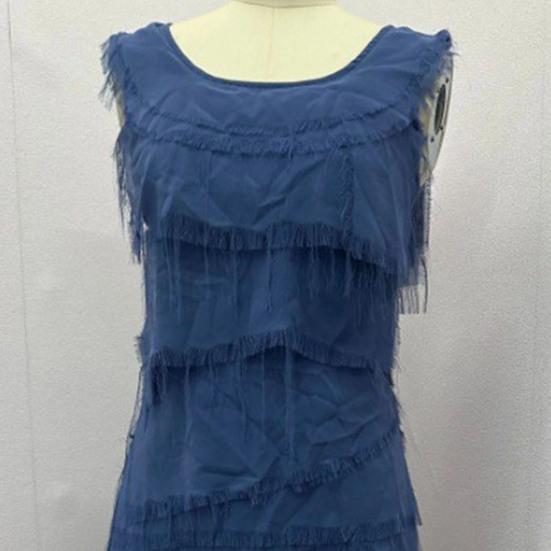 Леди летнее платье с бахромой, рваные, многослойные, без рукавов, с круглым вырезом, сплошной цвет, длиной до колена, пуловер трапециевидной формы с наклонным краем, повседневное платье миди для свиданий