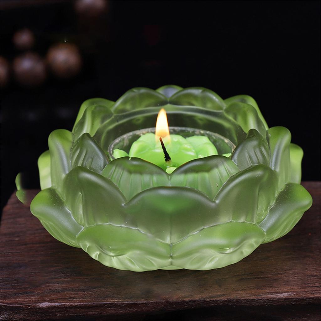 7 Colors Crystal Glass Lotu Flower Candle Tea Light Holder Buddhist Candlestick