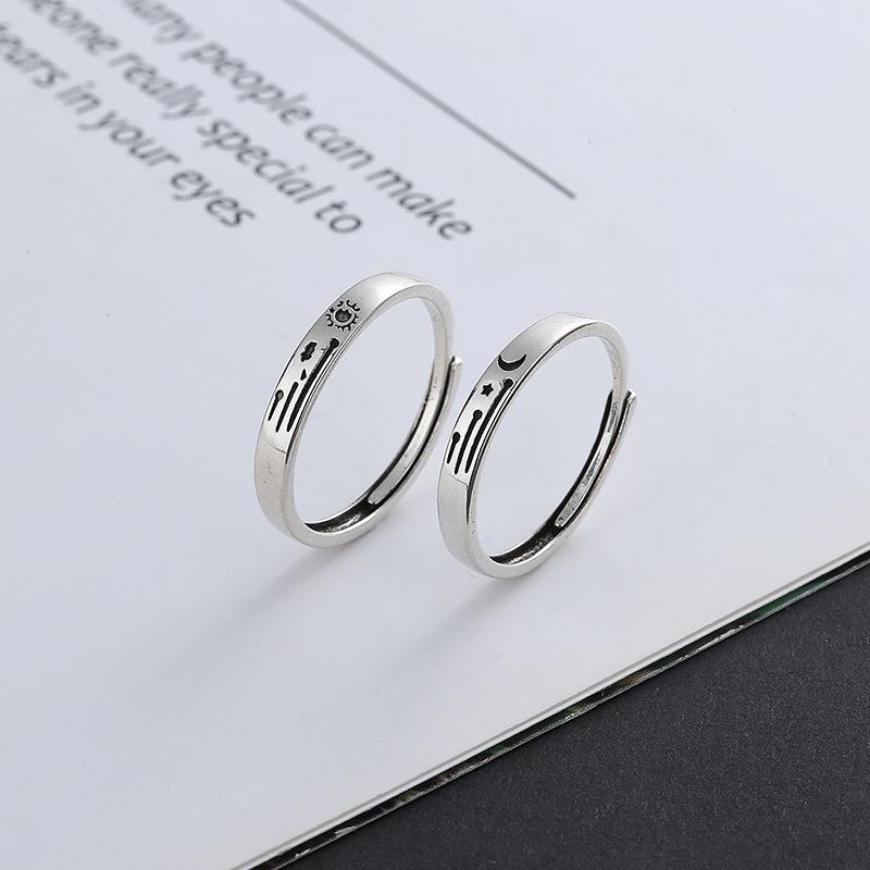 Frosted Vintage Day And Dusk Couple Ring Simple Valentine'S Day Gift Opening Star And Moon Ring Ring