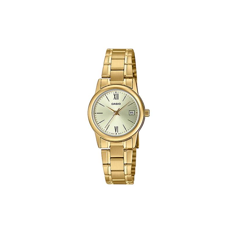 Casio Серия STANDARD простой деловой маленький круглый часы маленькие золотые часы повседневные универсальные маленький циферблат отображение даты водонепроницаемые кварцевые LTP-V002G-9B3