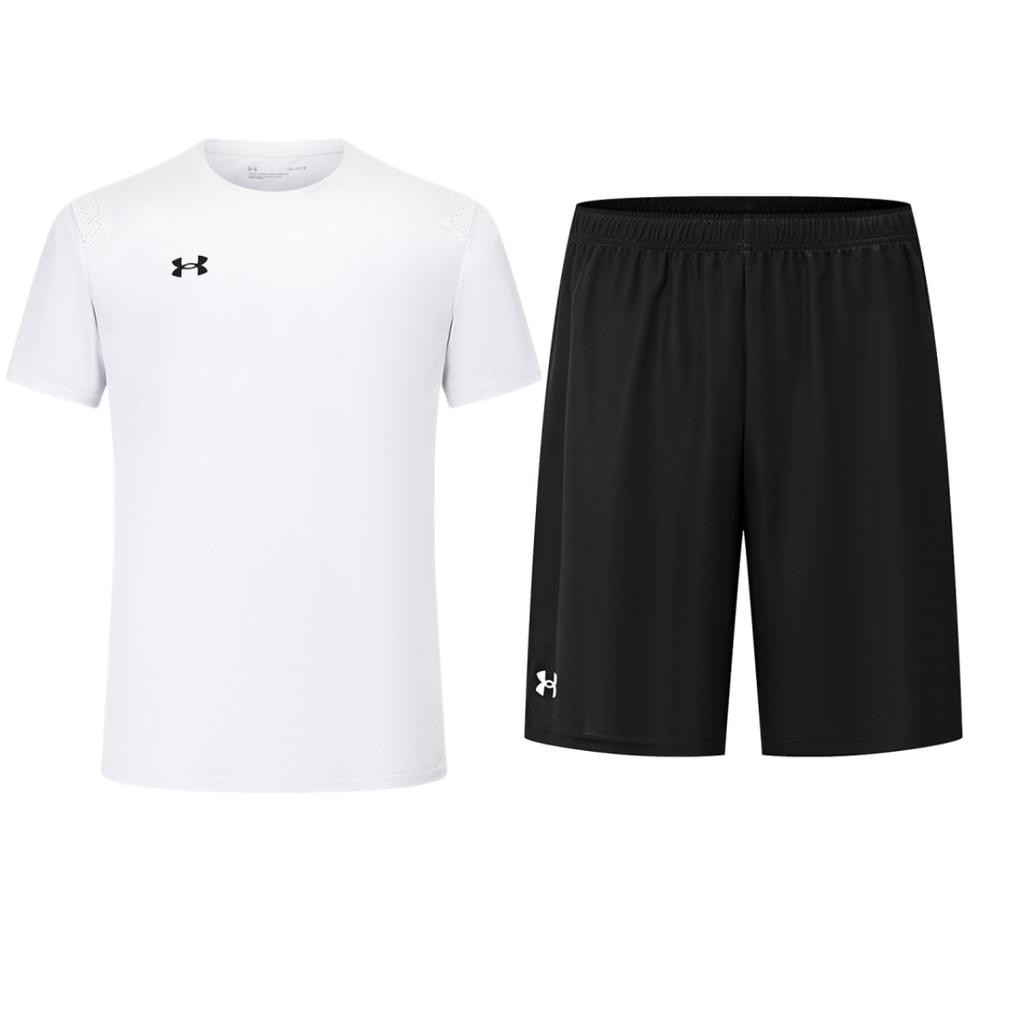 Under Armour Solid Color Simple Logo Print Outdoor Breathable Crew Neck Short Sleeve Jersey Set Unisex Sportswear 21500525-100+24500204-001