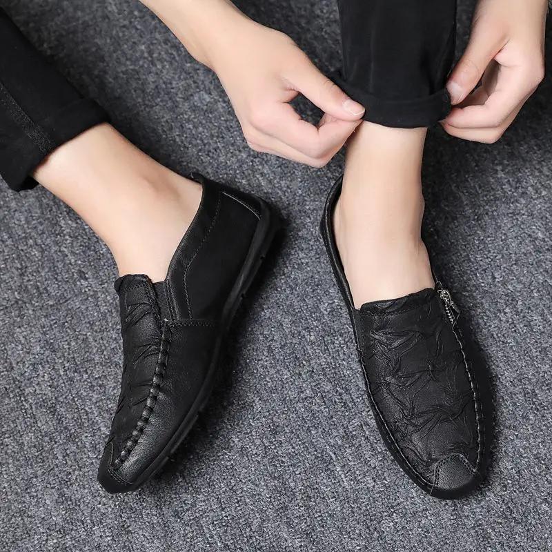 Fashion Non Slip Flat Zip Men's Leather Shoes Low-Top Classic Original Designer Common Cowhide Elegant Fashion 2025 Pu Male Casual Shoe