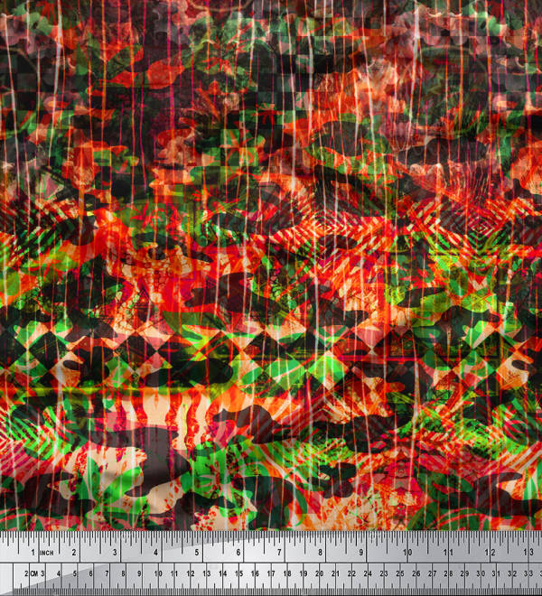 Soimoi Японская креп-сатиновая ткань с художественным цветочным принтом и клетчатой ​​панелью, ткань по метрам 42 дюйма