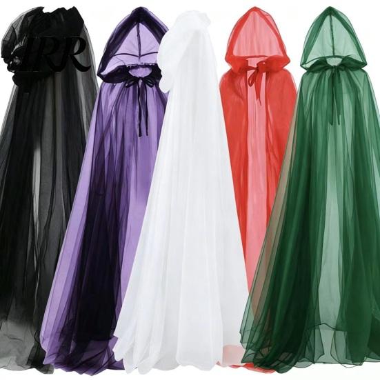 Hooded Mesh Cloak for Adults, 2 Layer Sheer Tulle Cape, Halloween Gothic Witch Queen Cosplay Costume Renaissance Accessories Grim Reaper