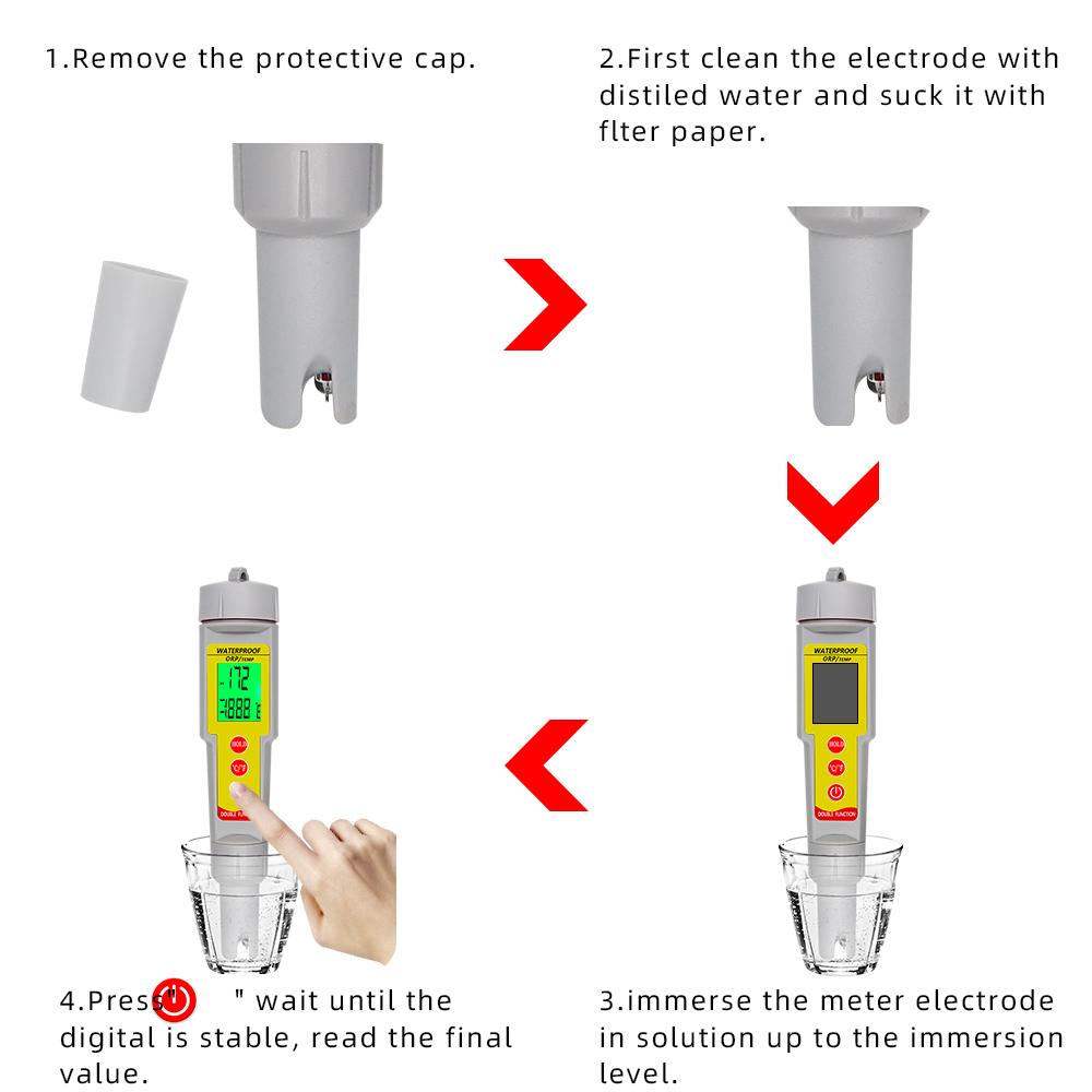 ORP-619 Водонепроницаемый ОВП/ТЕМП Измеритель Портативный Тестер Качества Воды Цифровая Ручка для Тестирования ОВП Анализатор Окислительно-Восстановительного Потенциала для Аквариума