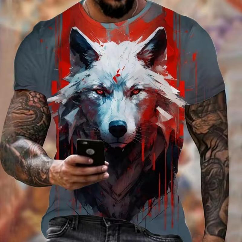 Футболка с принтом Animal Harajuku Graphic 3D, модная футболка с рисунком волка, летняя мужская одежда с коротким рукавом, дышащие футболки для фитнеса