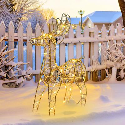 3D Рождественское украшение Олень на батарейках Предварительно освещенный Железный Олень с 30 светодиодными лампами Наружный Внутренний Светящийся Стоящий Олень для Сада Двора Газона