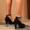 Black Super High Heels Pumps Women Ankle Buckle Stiletto Heels Platform Office Shoes Woman Sexy Round Toe High Heels Party Shoes