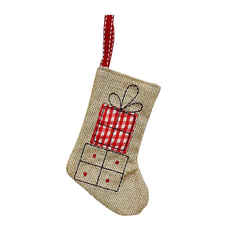 Рождественский чулок с вышивкой из мешковины, конопляные рождественские носки, вешалка для рождественской елки, висит