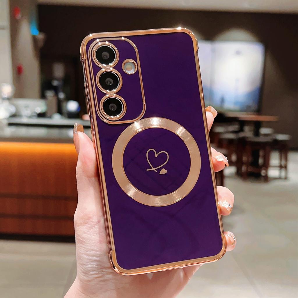 Роскошный гальванизированный чехол Magsafe love Heart для Samsung Galaxy S21 S23 S24 S25 Plus Ultra S21FE S23FE с магнитной беспроводной зарядкой и противоударным покрытием