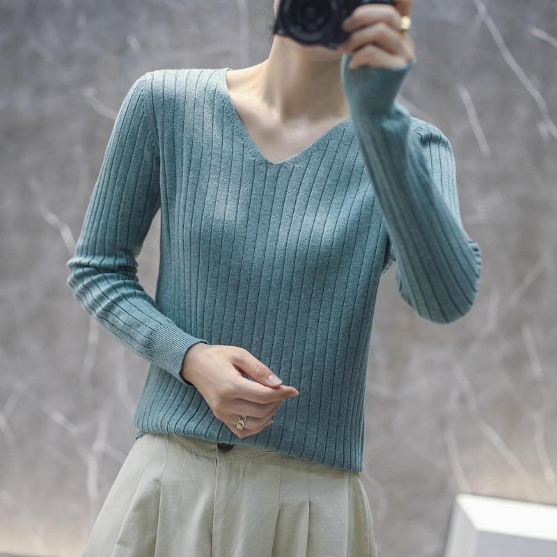 Women S Loose Fit V Neck Long Sleeve Knit Pullover Sweater Base Layer