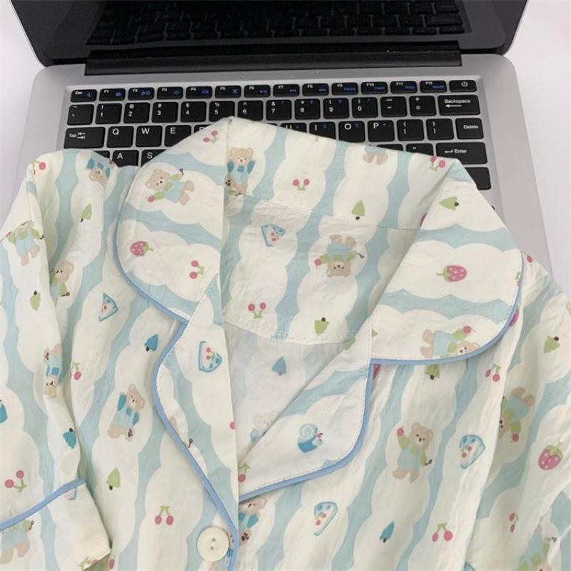 Women Sets Long Sleeve Nightwear Top and Pants Sleepwear 2 Piece Pjs Loungewear Bear Print Cute Pyjamas Set Nightwear