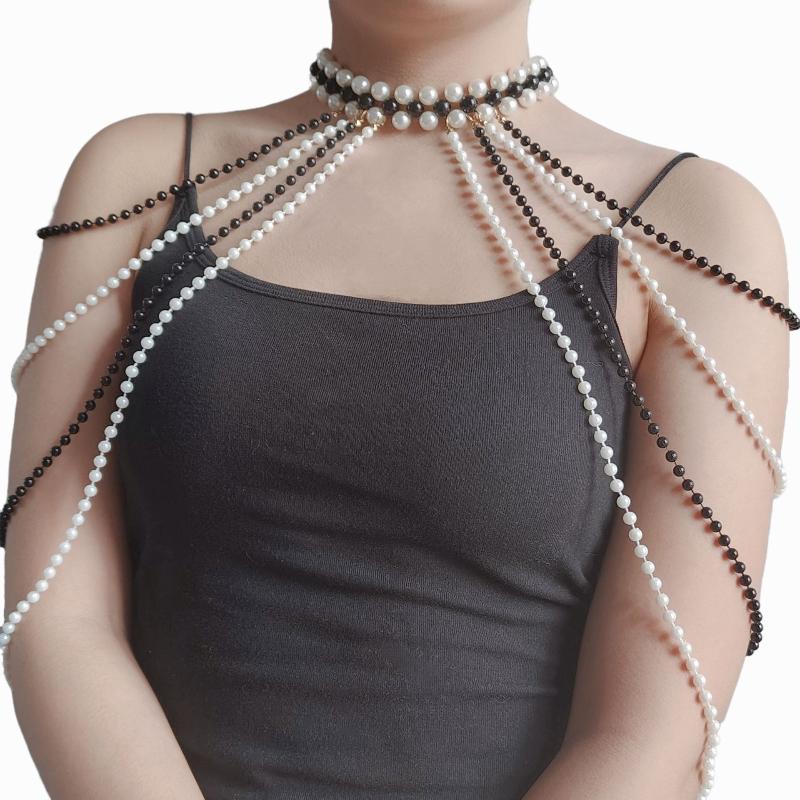 Свадебное ожерелье-цепочка на плечо с кисточками и искусственным жемчугом, элегантная шаль для платья ципао, свадебные ювелирные аксессуары, подарок для женщин