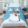 Snowman Duvet Cover Set Kids Girl Christmas Comforter Cover Winter Snow Bedding Set New Year Cartoon Style Polyester Quilt Cover