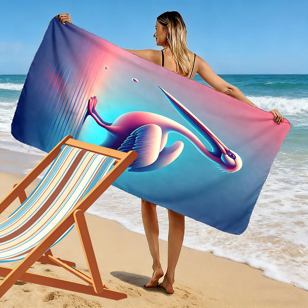 Elegant glowing pelican serenity Print beach towel, quick drying, suitable for travel, outdoor sports, jogging, the beach and swimming, gift