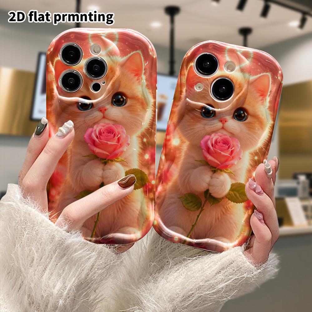 Phone case: 2D flat, fits iPhone 18, 17, 16, 15, 14, 13, 12 Pro, phone decoration, holding a pink rose, perfect gift for Christmas and Halloween