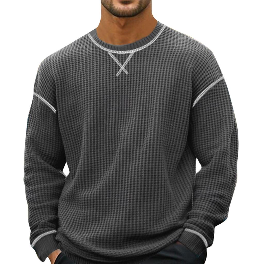 Men's Solid Color Round Neck Long Sleeve Tops Men's Sports Large Size Casual Round Neck Tops