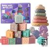 23PCS Baby Stackable Color Cube Building Silicone Number ABC Block Didactic Sensory for Age Old 2 Touch Playing Buildable Bricks