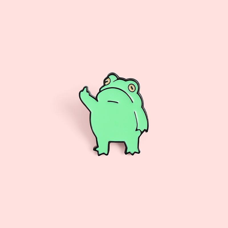 Cute Cartoon Frog Brooch - Creative Gesture Shape, Enamel Pin Badge