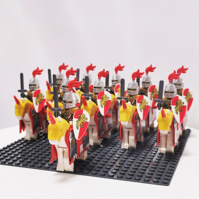 Medieval Knights Castle Cavalry Rohan Soldiers Guard Army Lotr Cavalier With Weapon Armor Helmet Shield and Horse Figure Blocks