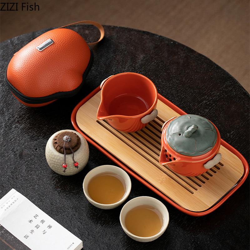 Чайный набор для путешествий на открытом воздухе, креативный портативный керамический чайный набор в стиле кунг-фу, офисный чайник, аксессуары для китайской чайной церемонии, подарки для друзей