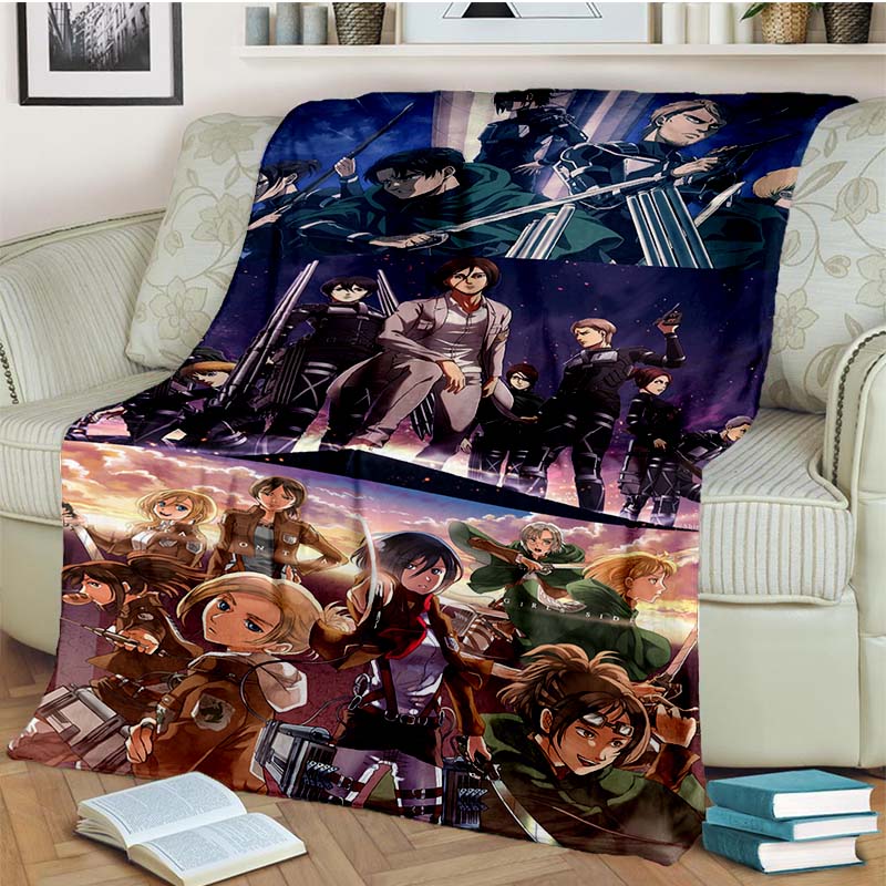 3D Cartoon Attack On Titan Blanket Flannel Blanket Throw Blanket Eren Jaeger Blanket Children's Blanket for Living Room Bed Gift