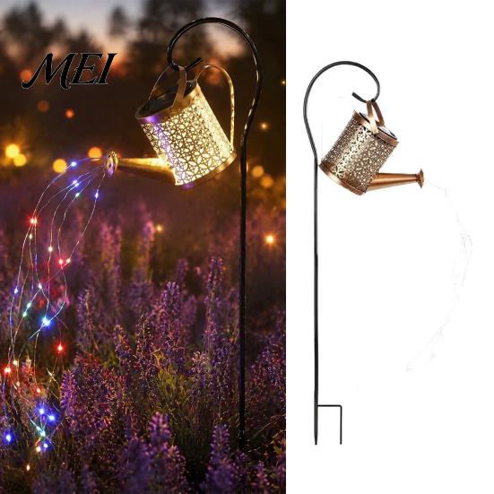 Solar Powered Garden Lights Christmas Santa Kettle Light, Solar-Powered Claus Watering Can Stake Lamp Warm Light Stakes with LED String, Outdoor