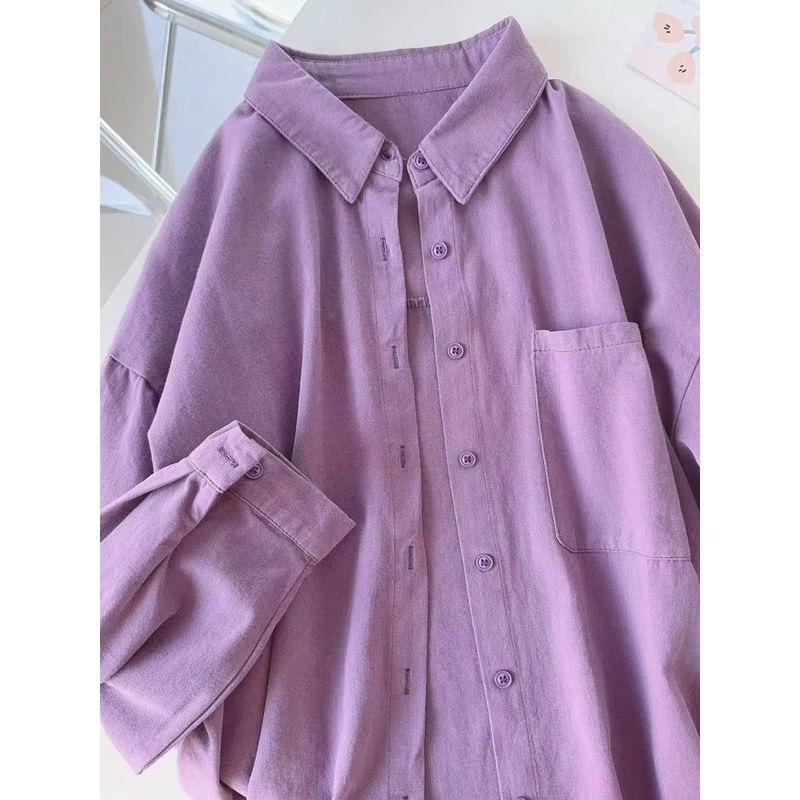 Pure Cotton Bandage Dress Rose Pink Shirt for Women Inner Wear Base Loose All-Matching Slimming Long Sleeve Shirt Coat Trendy