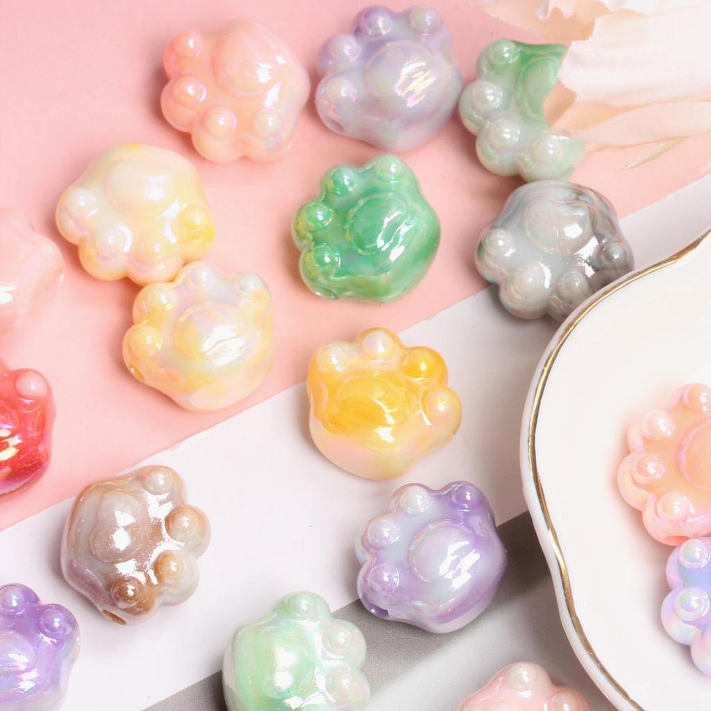 Fashion Bracelet Necklace UV Dazzle Two-color Cat Paw Beads 10pcs DIY Jewelry Accessories Acrylic Beaded Material