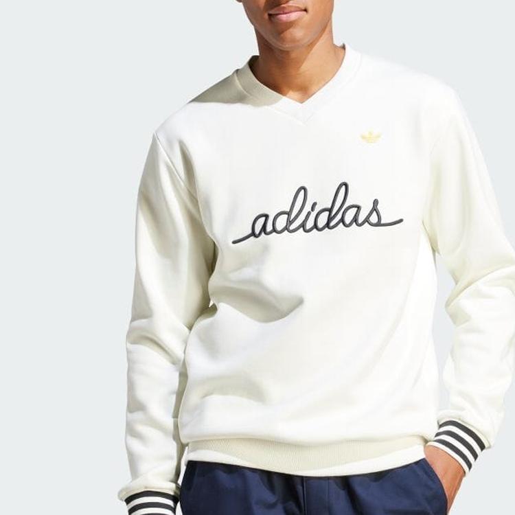 Adidas Оригинальный свитшот с тремя полосками и круглым вырезом на манжетах с вышитым логотипом, мужские топы, серо-белый, IR7595