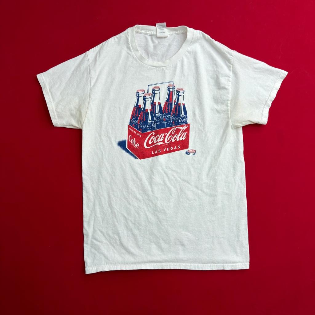 Мужская футболка Hanes Coca-Cola Las Vegas с принтом, размер Medium, белая, с рисунком бутылок Coke, винтажная, унисекс