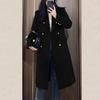 Длинное черное шерстяное пальто женское осенне-зимнее шерстяное пальто маленькое чувство 2024 мода новое утолщенное