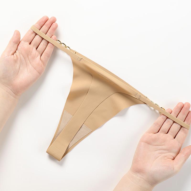 Women's Metal Buckle Ring Thongs Low Waist Seamless Bikini Panties One Piece High Elasticity Breathable Triangle Cotton Crotch